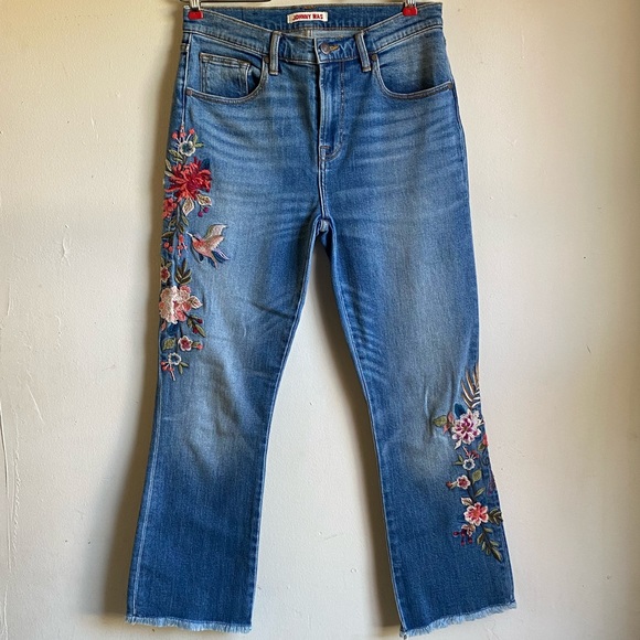 Cropped Baby Boot Embroidered Jeans 